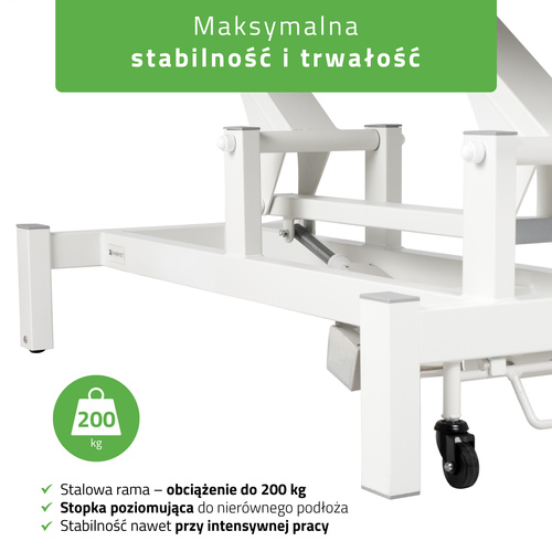 Stół rehabilitacyjny, do masażu, elektryczny Fortis 2 Ergo - pilot ręczny, szaro biały