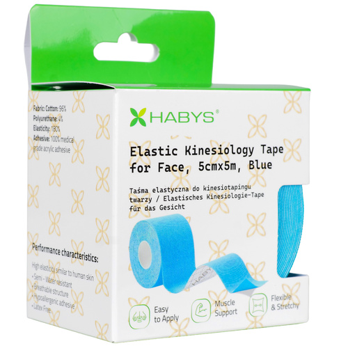 Tejp, taśma elastyczna do kinesiotapingu 5cm×5m - Niebieska Face | Habys
