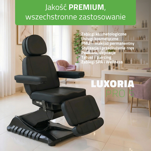 Fotel kosmetyczny z regulacja elektryczną Luxoria PRO 5, Black - 4 silniki