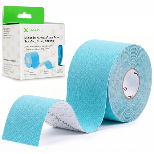 Tejp, taśma elastyczna do kinesiotapingu, 5cm×5m, niebieska, Strong | Habys