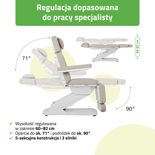 Fotel kosmetyczny elektryczny Tavia Beige - 3 silniki
