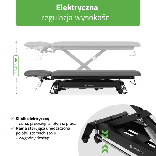 Stół rehabilitacyjny, do masażu, elektryczny Evero Cross X4 Ergo – rama sterująca, szaro  czarny