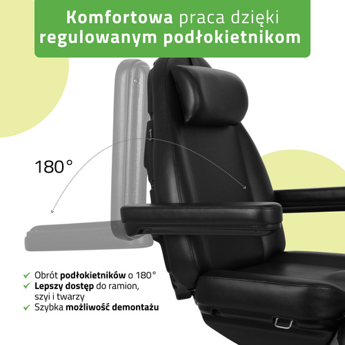 Fotel kosmetyczny z regulacją elektryczną Elara PRO 6P, czarny - 2 silniki