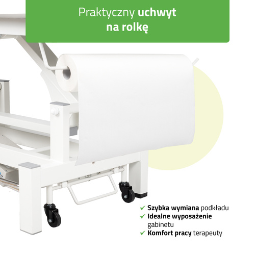 Stół rehabilitacyjny, do masażu, elektryczny Fortis 2 Ergo - pilot ręczny, rama sterująca, szaro biały