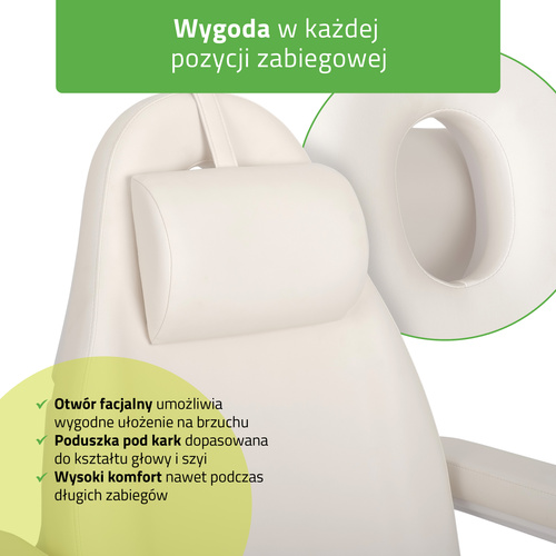 Fotel kosmetyczny z regulacją elektryczną Elara PRO 6P, biały - 2 silniki