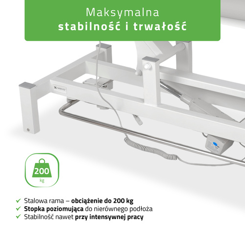 Stół rehabilitacyjny, do masażu, elektryczny Fortis 5 Ergo - pilot ręczny, rama sterująca, szaro biały | 3 lata gwarancji