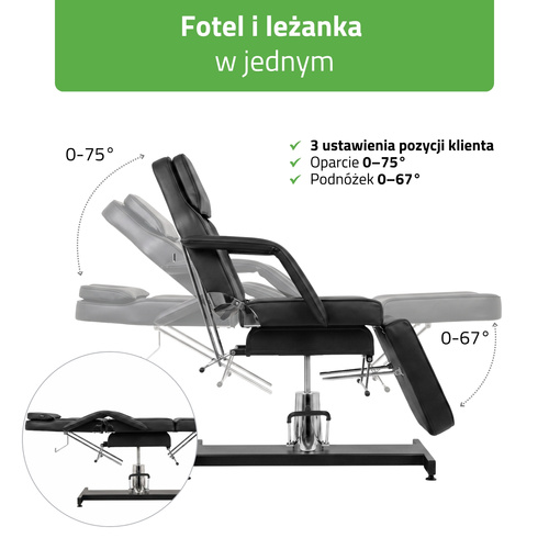 Alora czarny fotel kosmetyczny, hydrauliczny | Habys