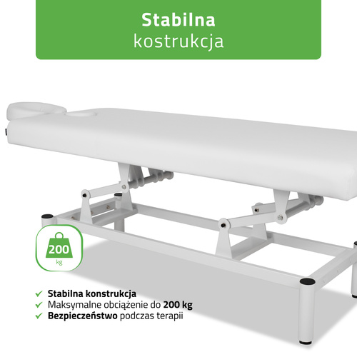 Stół rehabilitacyjny do masażu Vigo 1, sterowanie korbką (biały, biała rama)