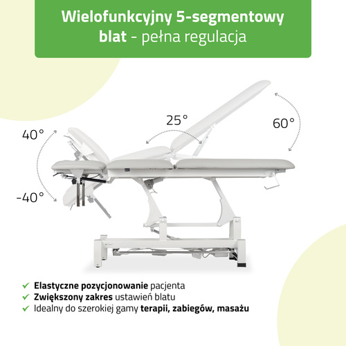 Stół rehabilitacyjny, do masażu, elektryczny Fortis 5 Ergo - pilot ręczny, rama sterująca, szaro biały | 3 lata gwarancji