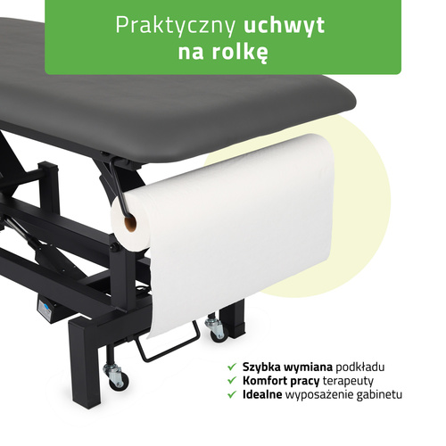 Stół rehabilitacyjny, do masażu, elektryczny Fortis 2 Ergo - pilot ręczny, szaro czarny