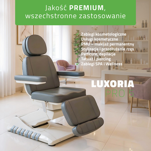 Fotel kosmetyczny z regulacja elektryczną Luxoria PRO 5, Ash Grey - 4 silniki | 3 lata gwarancji