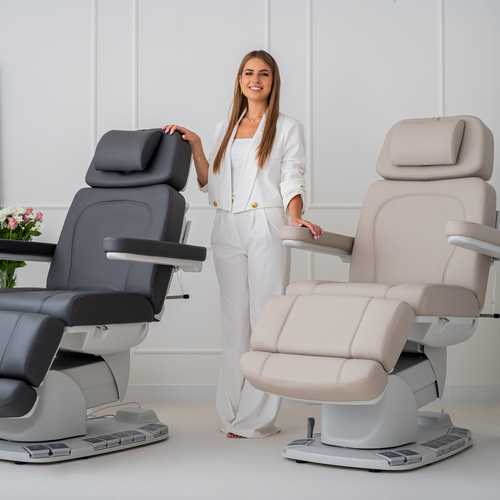 Evia Pro Graphite – elektryczny fotel kosmetyczny premium, 4 silniki, rotacja 45° | 3 lata gwarancji