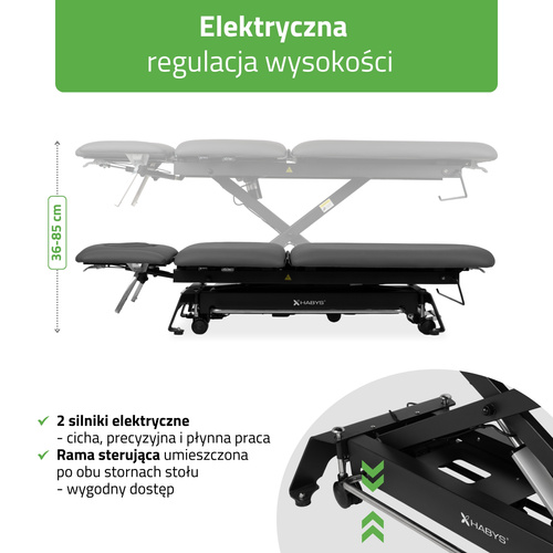 Stół rehabilitacyjny, do masażu, elektryczny Evero Cross X5 Ergo – rama sterująca, szaro czarny