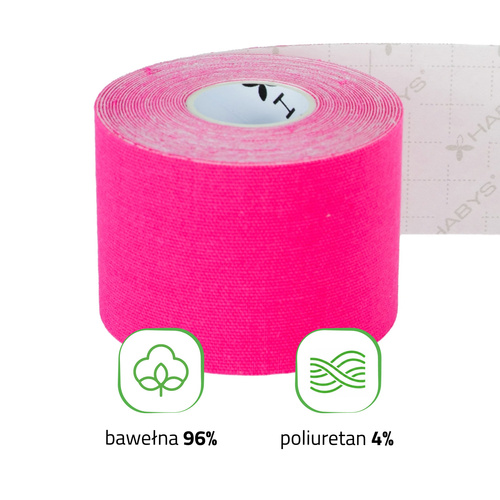 Tejp, taśma elastyczna do kinesiotapingu, 5 cm × 5 m, różowa, Strong | Habys