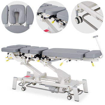 Stół rehabilitacyjny Upright Chiro Z7 - rama sterująca, kółka, regulacja drop, pasy, szaro biały